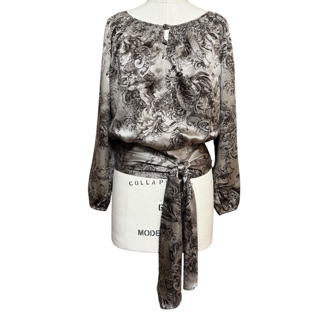 BCBGMaxAzria Silk Wrap Top Blouse Size XS Brown Long Sleeve Coquette Fairy Y2K - Picture 2 of 10